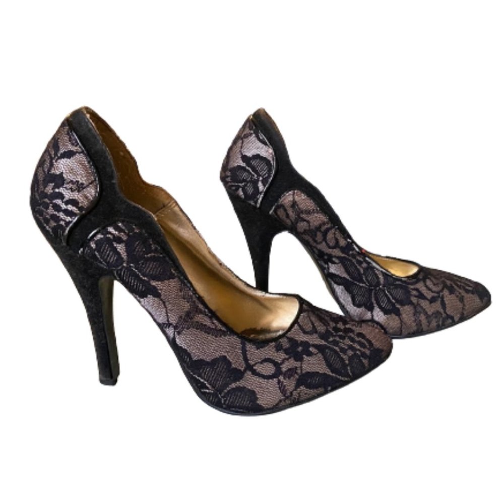 Black & Cream Lace Heel size 8